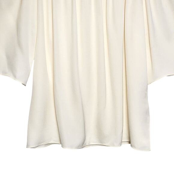 Theory Silk Off The Shoulder Smocked 3/4 Sleeve White Ivory Blouse Size M - Picture 8 of 13